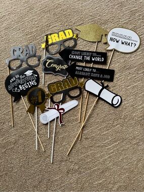 🎓✨ Graduation Party Photo Booth Props & Light-Up Grad Hat Sign Set ✨🎓